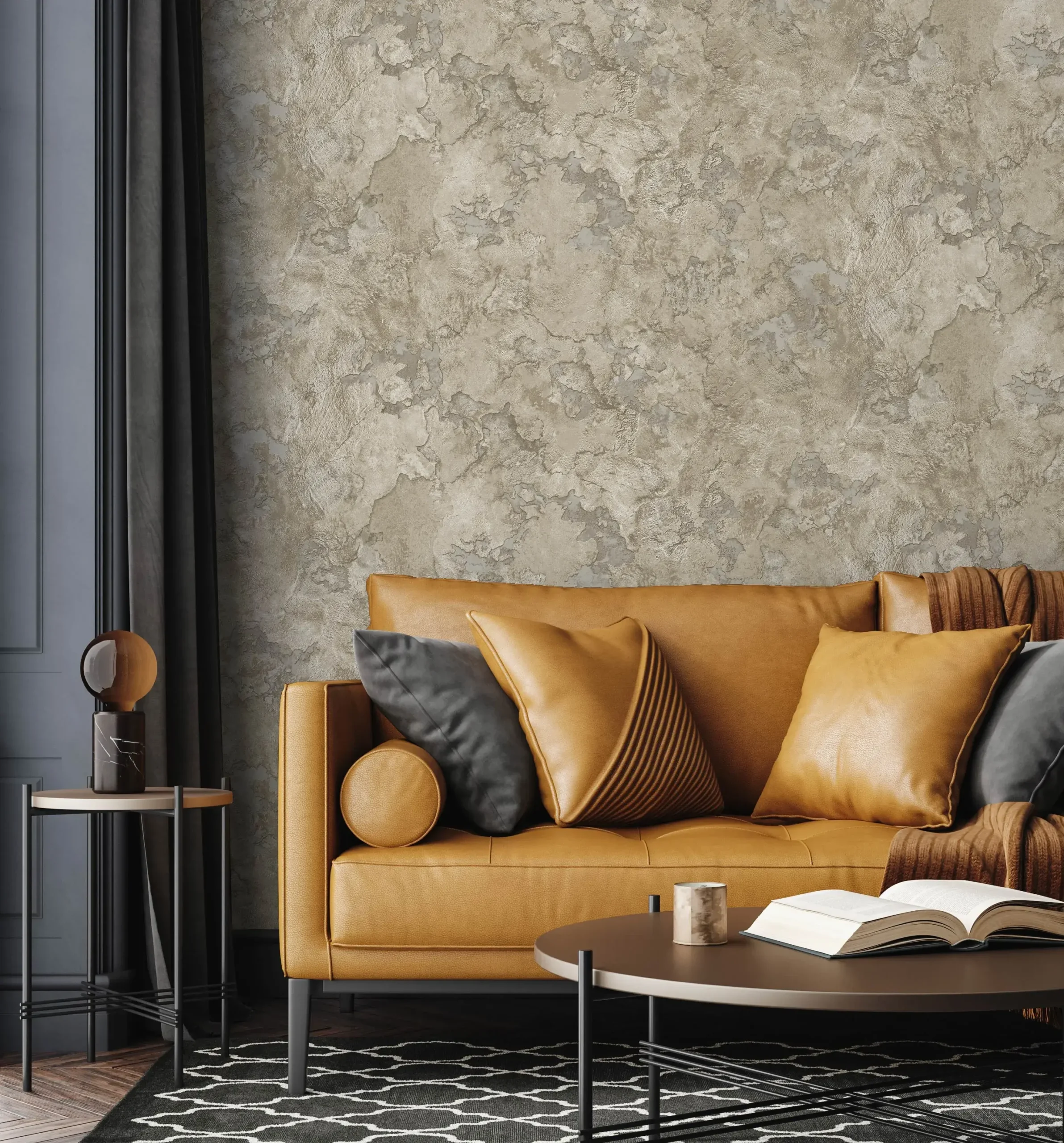 Gray Embossed Wallpaper – Natural Glittering (24109-3)